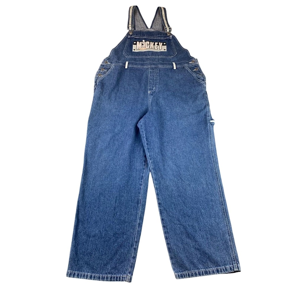 Vintage Disney Mickey Mouse Denim Carpenter Overalls Men XL Mechanic Patch Blue‎